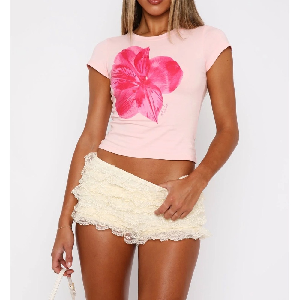 White Fox Pink Floral Graphic Women's Top